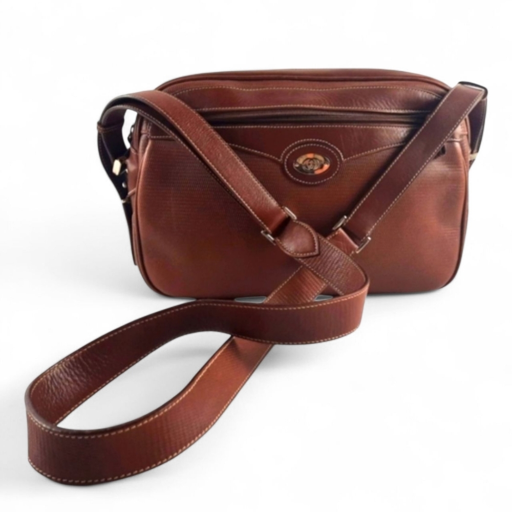 Large 80s GUCCI Leather Camera Bag Crossbody Vintage Double G 1980s GG Boho - Picture 4 of 16
